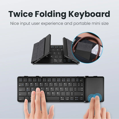 Foldable Bluetooth Keyboard with Touchpad Wireless Folding Keyboard with PU Leather for iOS Android Windows,Support 3 Devices