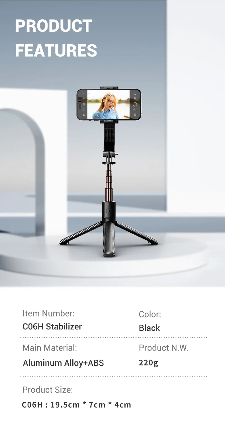 Cellphone Gimbal Stabilizer for Smartphone Mobile 1-Axis Anti Shake Selfie Stick Handheld Video Tripod Phone Holder for iPhone