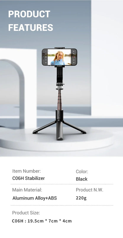 Cellphone Gimbal Stabilizer for Smartphone Mobile 1-Axis Anti Shake Selfie Stick Handheld Video Tripod Phone Holder for iPhone
