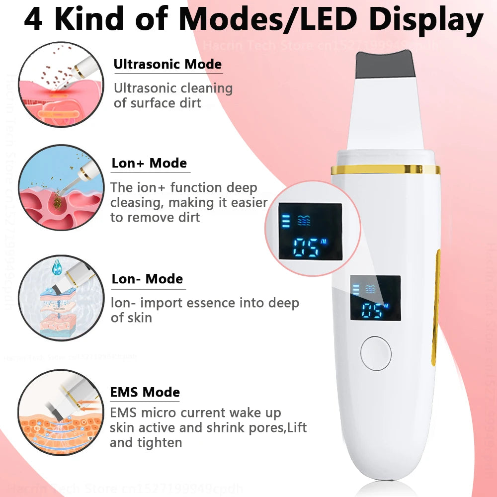 Ultrasonic Skin Scrubber Remover Blackhead Ultrasonic Peeling Facial Scrubber Shovel Deep Cleaning Face Lifting Remove Pore Acne