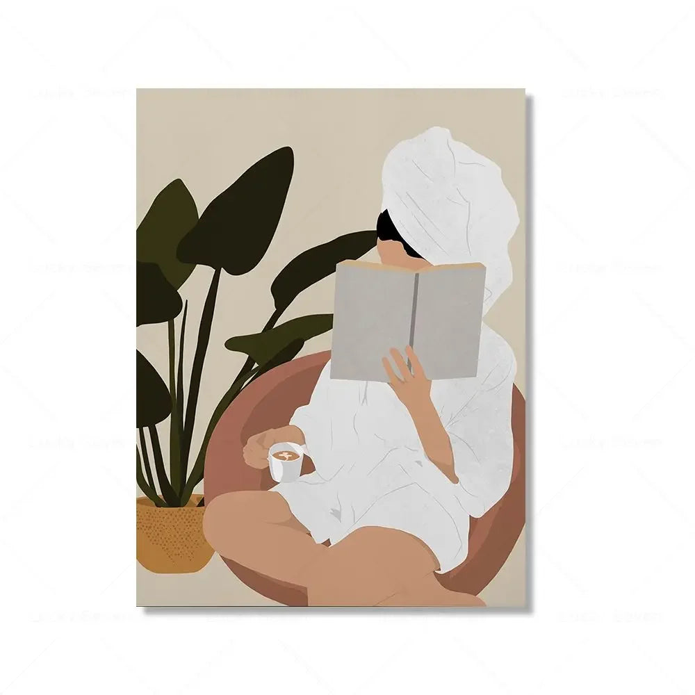 Wall Art Canvas Painting Fashion Black Girl African Woman Reading Posters Coffee Prints Home Wall Picture Living Room Decorat