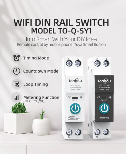 Tuya WiFi Smart Circuit Breaker 1P 63A DIN Rail for Smart Home Wireless Remote Control WiFi Switch by APP TONGOU Free Shipping