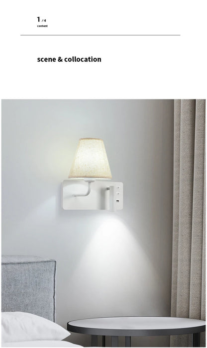Nordic LED Wall Lamp Modern with Switch USB Wall Light Indoor Light Room Decor Reading Sconces For Hotel Bedside Bedroom Fixture