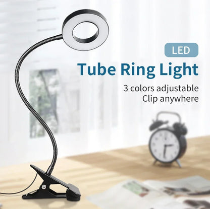 LED Desk Clip Study Lamp USB 3 Colours Adjustable Bedside Desk Night Lamp Multi-purpose Flexible Black Reading Lights