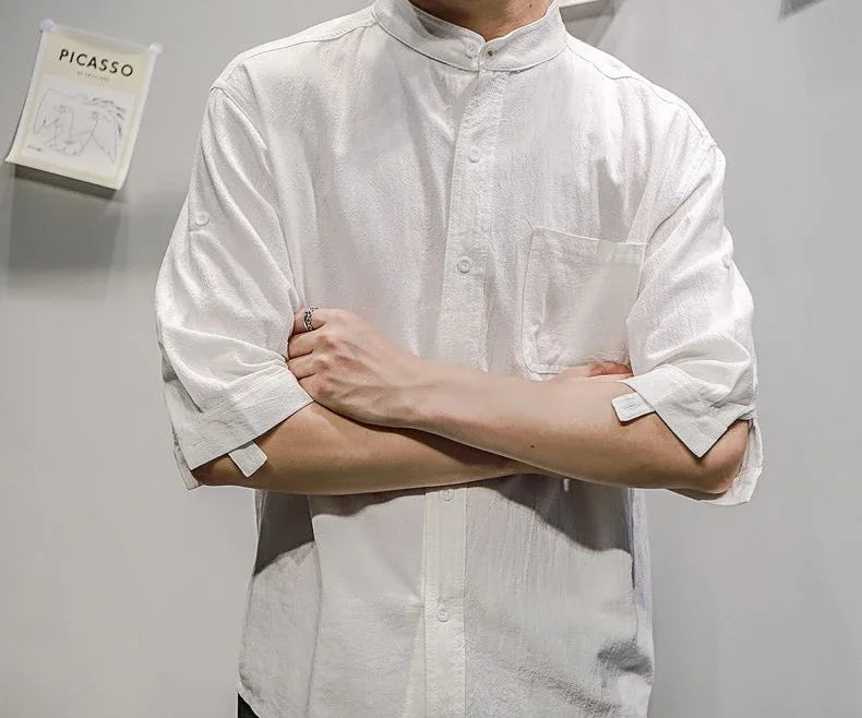 Man Shirt Linen and Cotton Oversize Shirts for Men Plain Half Sleeve Fashion 2025 Cheap Things with Comfortable Casual Tops I