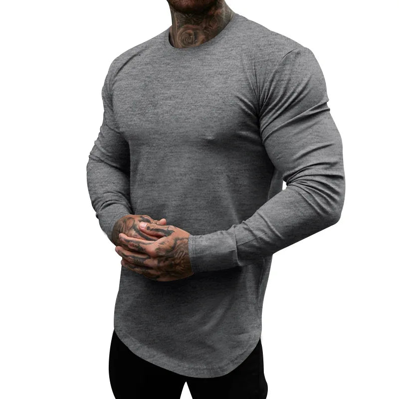 Mens Gym Workout Slim Fit Long Sleeve T-Shirt Performance Athletic Shirts Running Fitness Tee Loungewear Casual Crewneck Tops