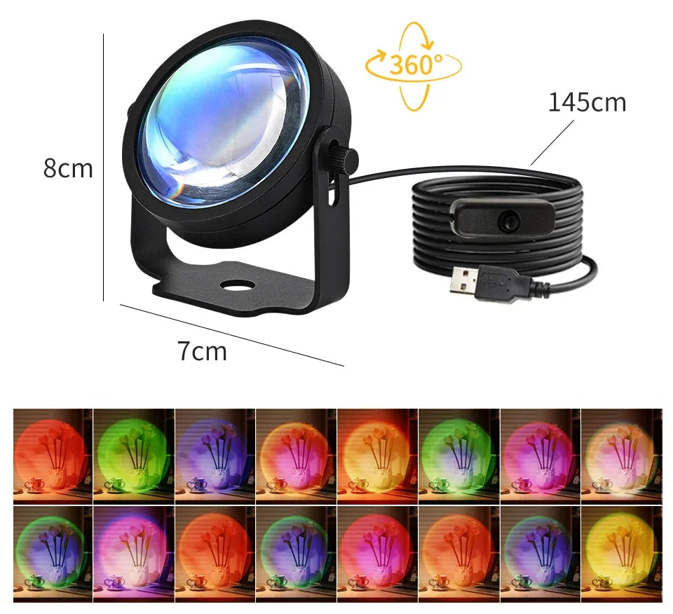 Smart Sunset Lamp Tuya USB Sunset Projector Light RGB Smart Life APP Remote For Room Photography Background Decor Lighting