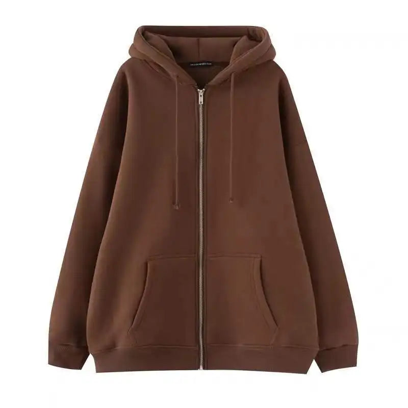 Oversized Hoodie Women Men  Thick Fleece Zip Up Sweatshirt Unisex Plain Color Loose Fit Casual Pullover M-5XL Cotton Loungewear