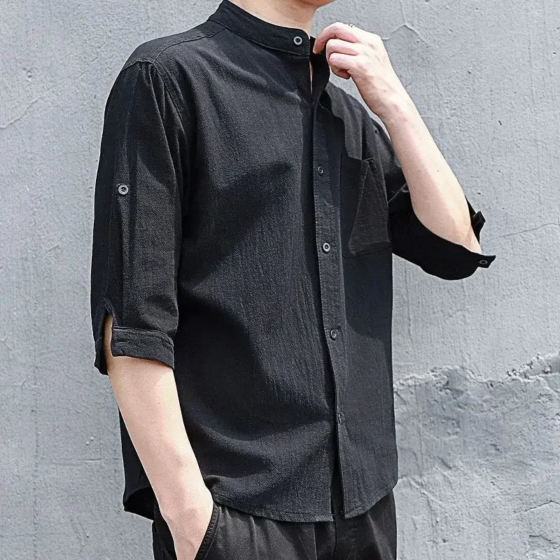 Man Shirt Linen and Cotton Oversize Shirts for Men Plain Half Sleeve Fashion 2025 Cheap Things with Comfortable Casual Tops I