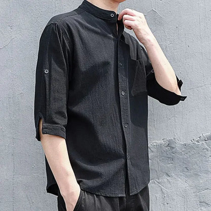Man Shirt Linen and Cotton Oversize Shirts for Men Plain Half Sleeve Fashion 2025 Cheap Things with Comfortable Casual Tops I