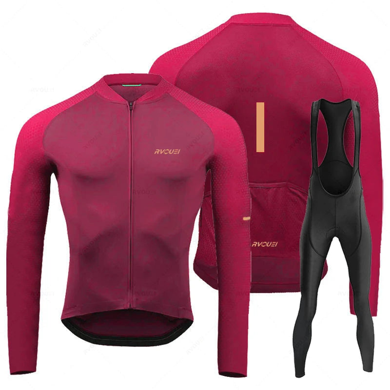 Rvouei Breathable Long Sleeve Cycling Jersey Set Bib Pants Ropa Maillot Ciclismo Bicycle Clothing MTB Bike Uniform Men Clothes