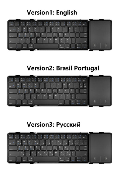 Foldable Bluetooth Keyboard with Touchpad Wireless Folding Keyboard with PU Leather for iOS Android Windows,Support 3 Devices