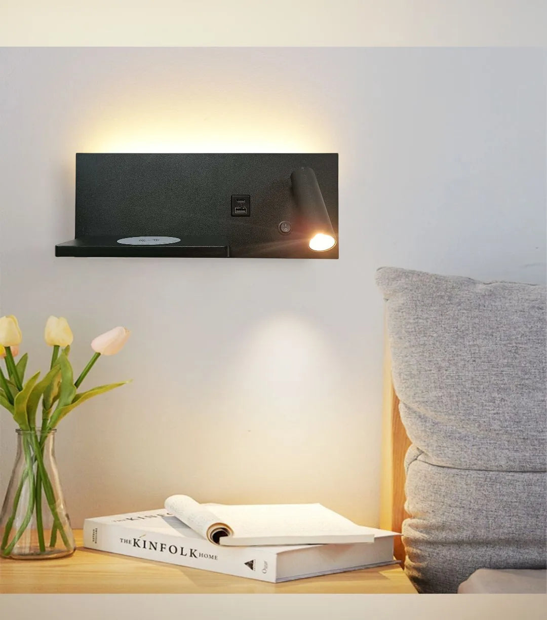 Nordic 12W LED Wall Light With USB Fast Charging  Modern Free Rotation Angle Wall Sconces for Bedroom Living Room Bedside