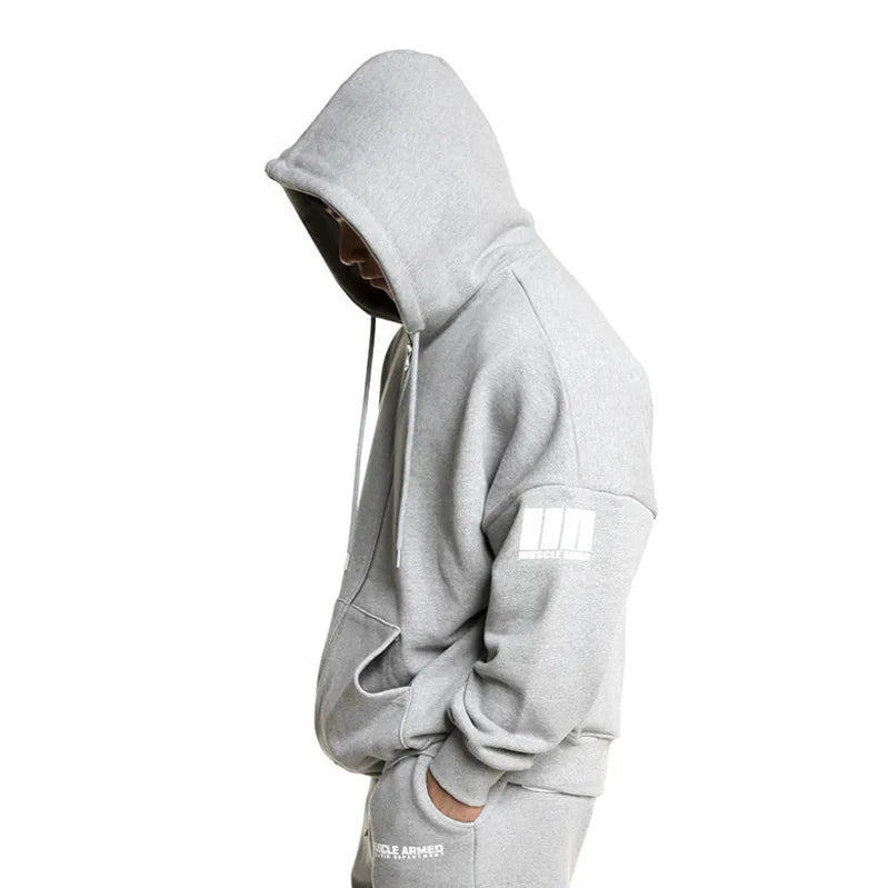 Men's Gym Muscle Fitness Oversized Hoodies Sports Casual Jacket Running Training Clothing Loose Zipper Hooded Coat Sweatshirt