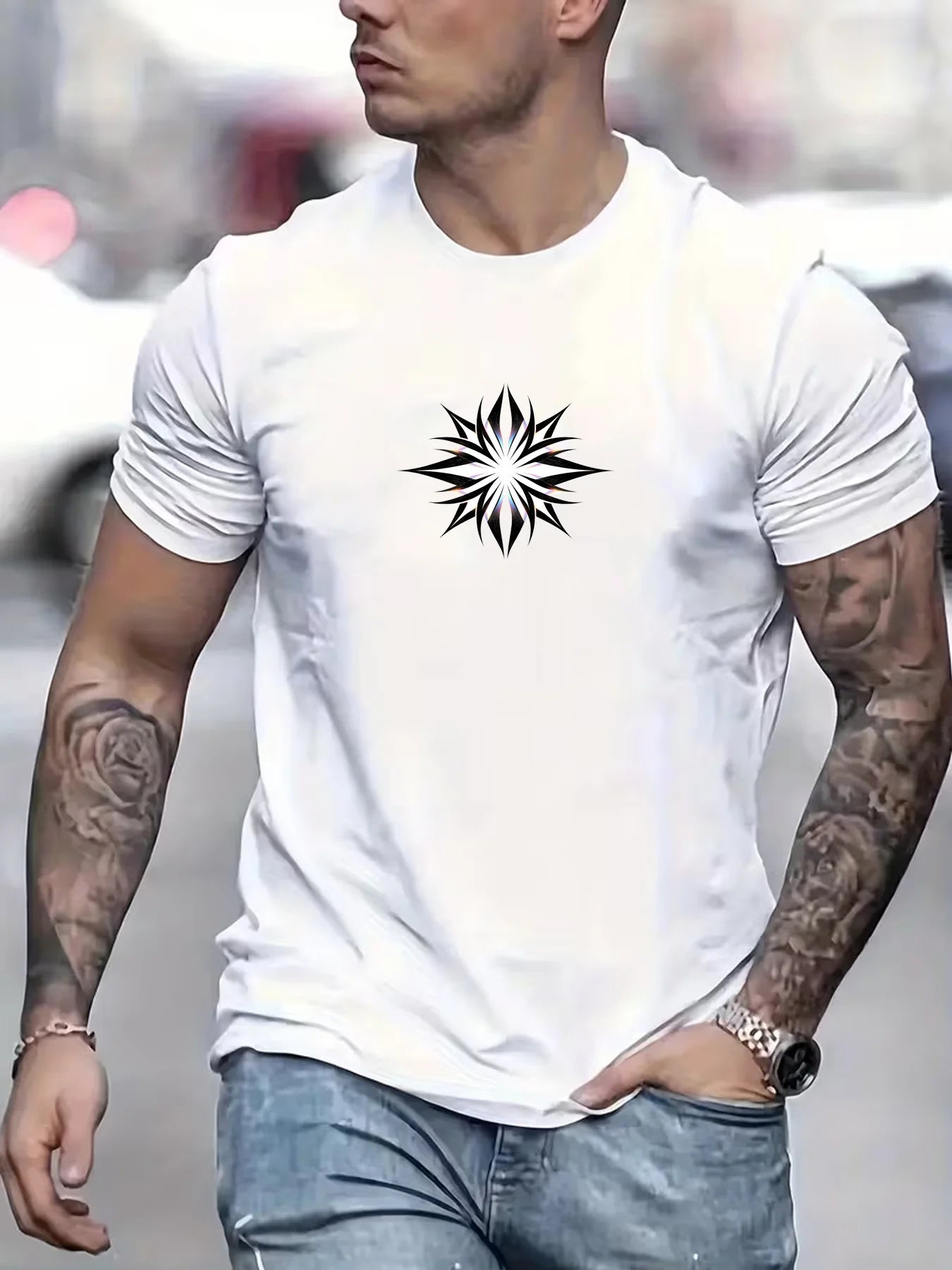 3 Men'S ClothingT Shirt  Soft Round Neck T Shirt，Fashionable And Simple Pattern|Modern Casual Wear |Smooth Texture