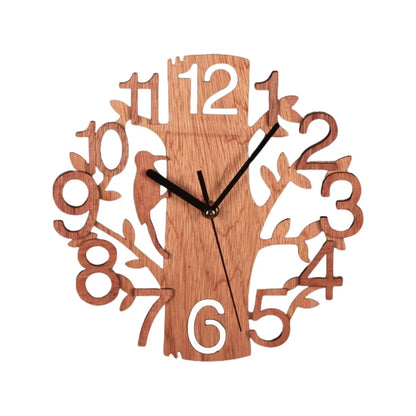 3D Wall Clock 23cm Dia Creative  Tree Shaped with Bird Wooden Wall Clock Home Kitchen Office Decoration Number Silent Clock
