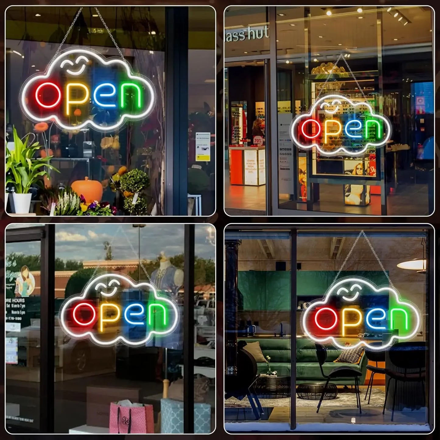 LED Open Neon Sign  USB Bright Neon Light Sign for Business Switch Cloud Stores Restaurants Offices Shops Storefronts Decor Gift