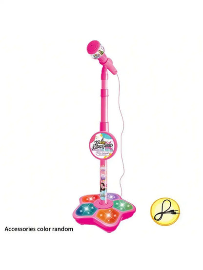 Children Singing Microphone Toy with Music Speaker Stand Light Up Karaoke Instrument for Kids Children Birthday Gift