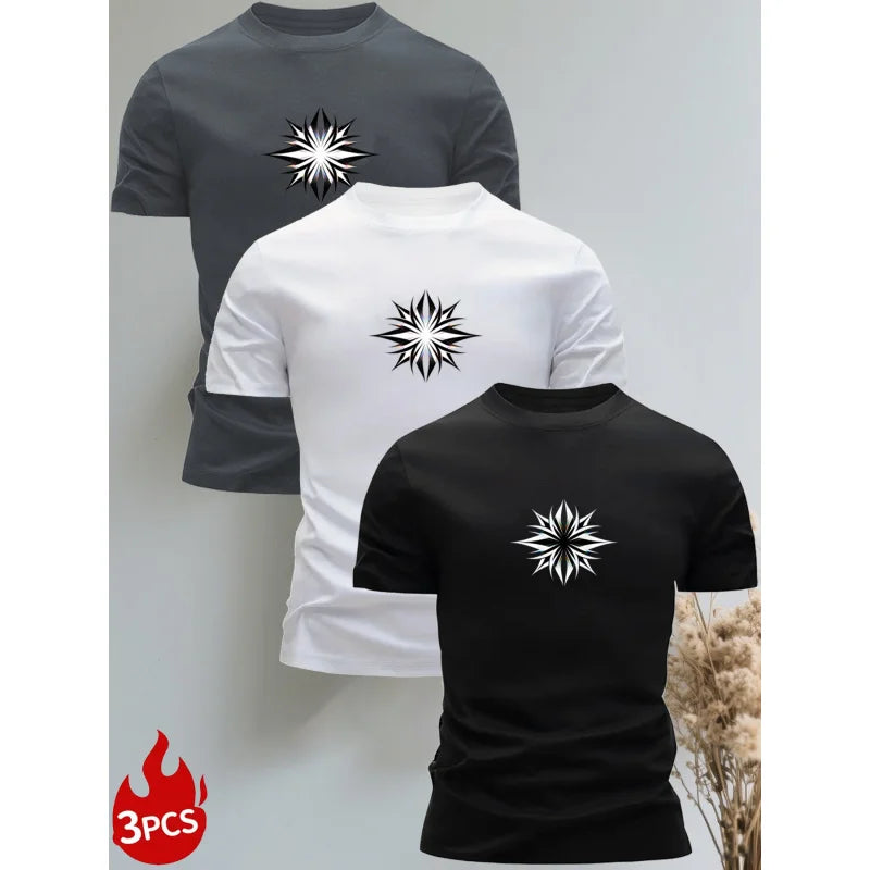 3 Men'S ClothingT Shirt  Soft Round Neck T Shirt，Fashionable And Simple Pattern|Modern Casual Wear |Smooth Texture