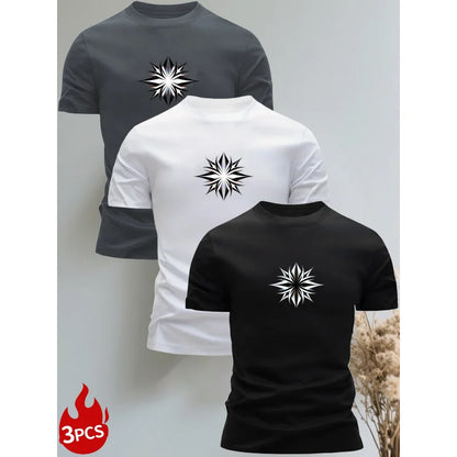 3 Men'S ClothingT Shirt  Soft Round Neck T Shirt，Fashionable And Simple Pattern|Modern Casual Wear |Smooth Texture