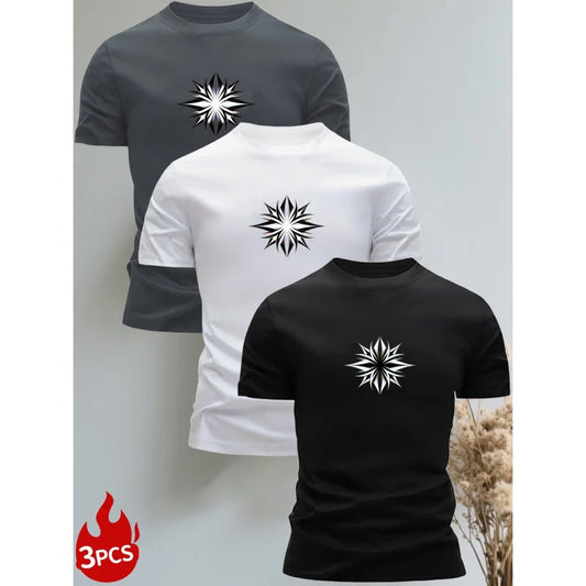 3 Men'S ClothingT Shirt  Soft Round Neck T Shirt，Fashionable And Simple Pattern|Modern Casual Wear |Smooth Texture