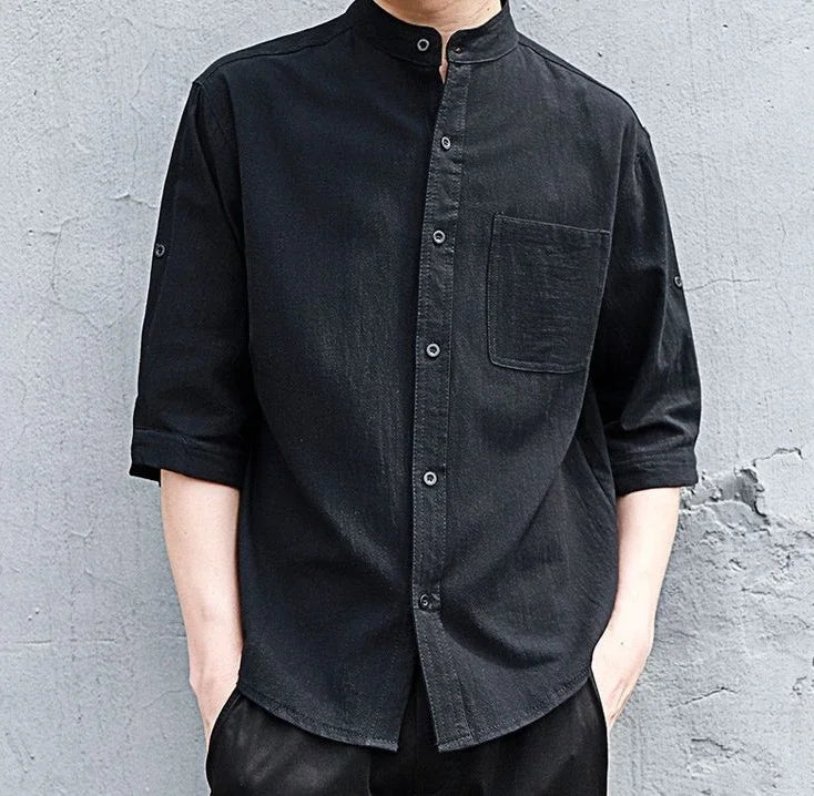 Man Shirt Linen and Cotton Oversize Shirts for Men Plain Half Sleeve Fashion 2025 Cheap Things with Comfortable Casual Tops I