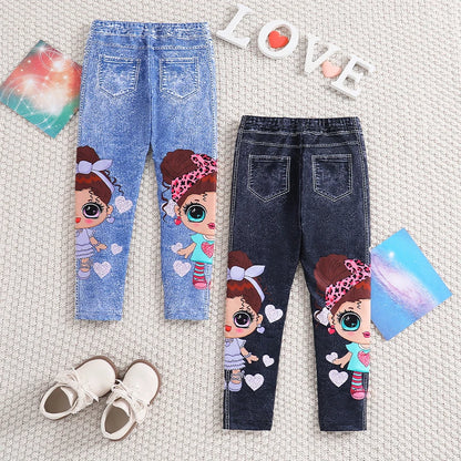 Clearance_Girls' 2pcs Cute Heart & Character Print Soft Knit Leggings - Mock Denim Style - Comfy Summer Outfit_Continuous update