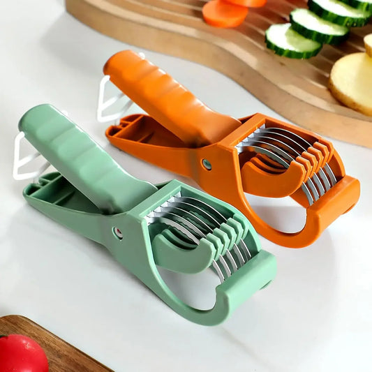 Fruit & Vegetable Slicer, Food - Grade Spring - Clip Cutter, Wavy Blade Even Slicing Kitchen Tool