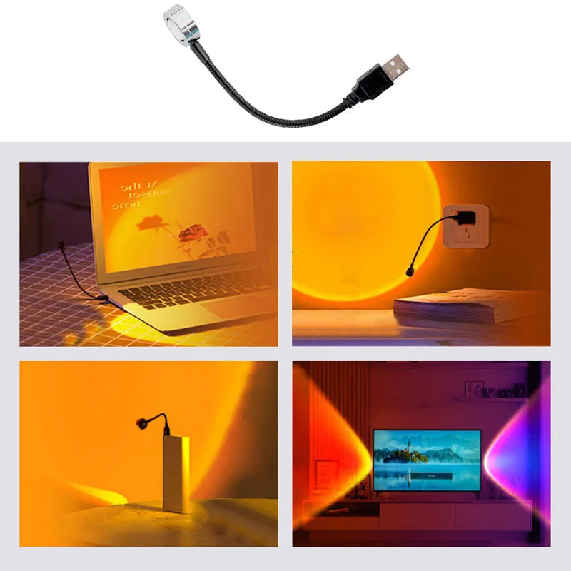 Sunset Lamp USB Rainbow Projector Atmosphere Night Light Home Decoration Photography Lighting Coffee Shop Wall Decor Lamp