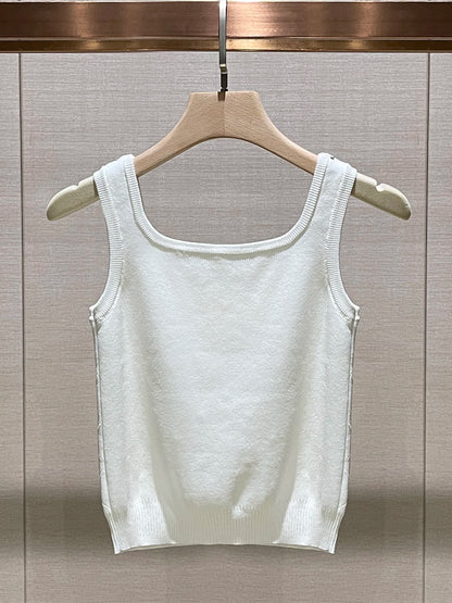 Sexy Diamond Rhinestone Vest Top Strapl Square Collar Base Knittedwear Breathable Pure Color Commute Sle Women's Tank Top