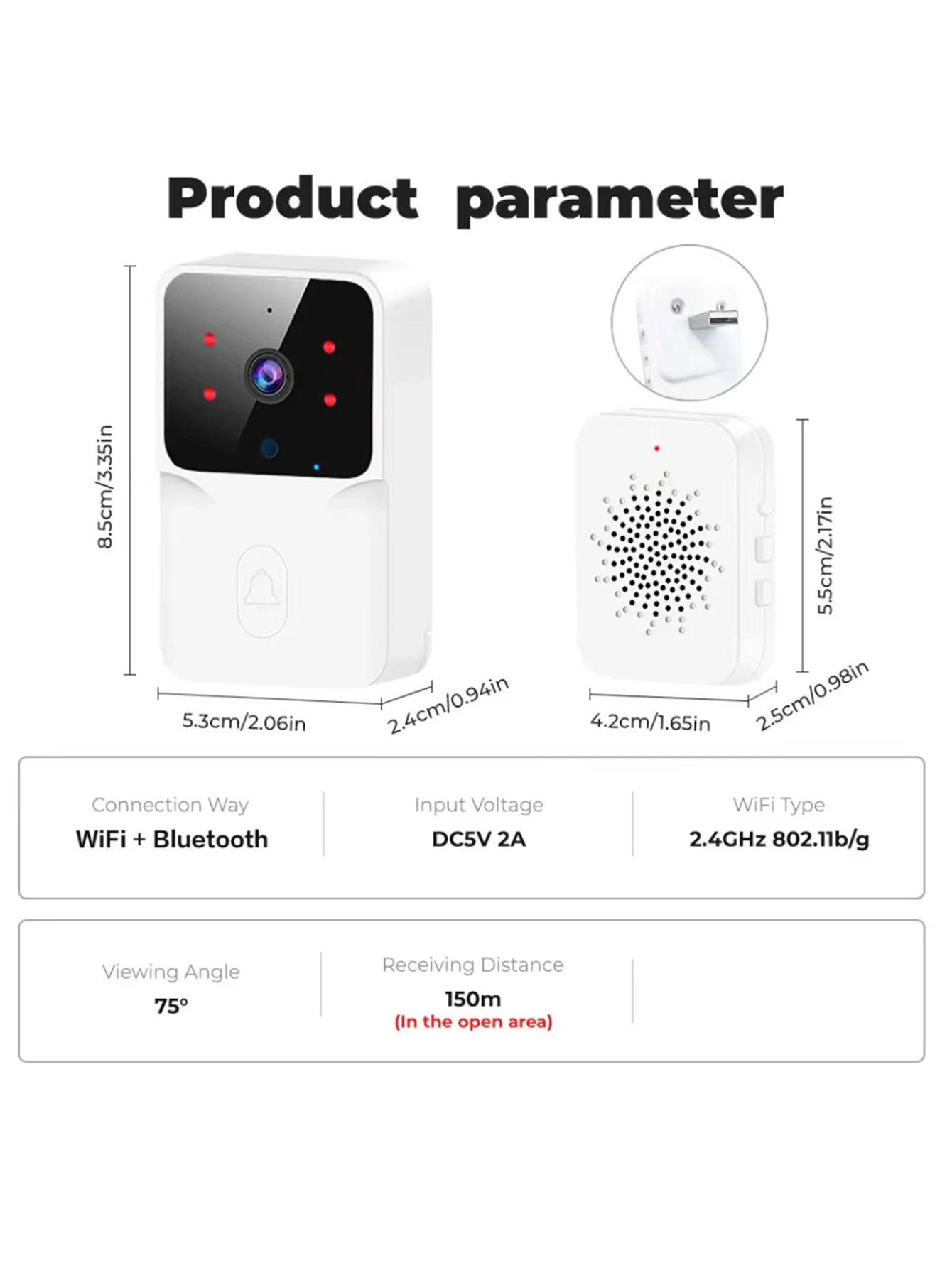 HD Night Vision Low Power WIFI Rechargeable Video Doorbell 1 Drag 1 Intelligent Security Home Intercom