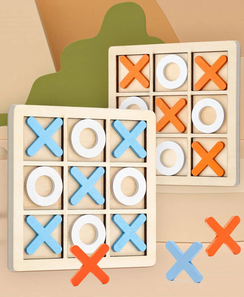 Montessori XO Chess Jigsaw Puzzle 3D Geometric Shapes Board Games For Kids Children Educational Wooden Toys