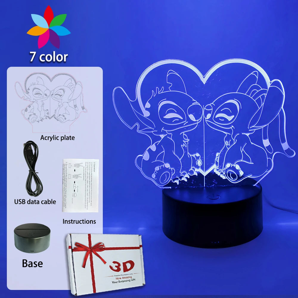 LED Night Light Illusion Stitch Lamps Remote Control Smart Touch Home Room Decor Lamp Christmas Valentine's Day Birthday Gifts