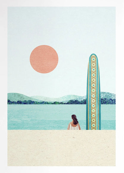 Canvas Painting Wall Art Picture Simple Outdoor Summer Beach Scenery Poster Sunset Surfers Swimming Ocean Living Room Home Decor