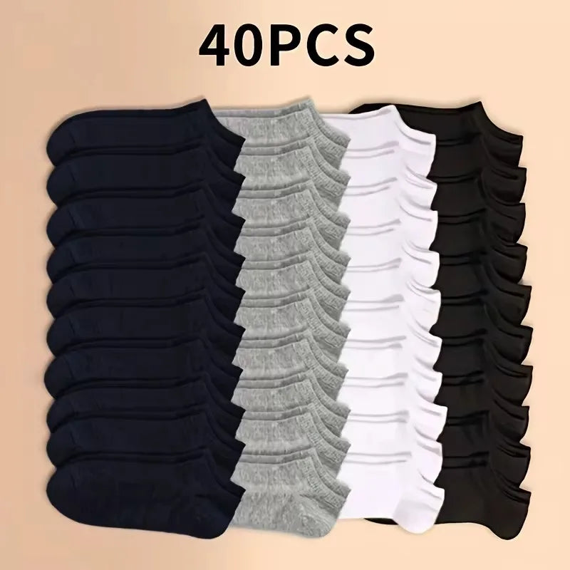 Unisex Solid Color Ankle Socks – 10/20/40 Pairs Soft Lightweight No Show Socks for Men & Women, Bulk Value Pack