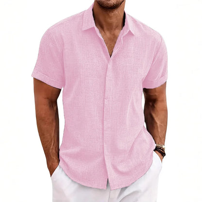 Men's Linen Shirts Short Sleeve Casual Shirts Button Down Shirt for Men Beach Summer Wedding Shirt