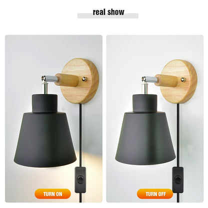 Nordic Wall Light Indoor DIY E27 Wooden 6 Colors EU/UL Plug 350° Wall Lamps for Living Room Bedroom Aisle Sconce Fixtures