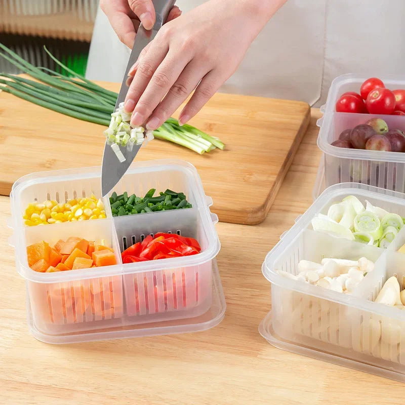 Refrigerator Preservation Box Transparent Double-layer Sealed Box Vegetable Fruit Spring Onion Ginger Garlic Food Grade Drain