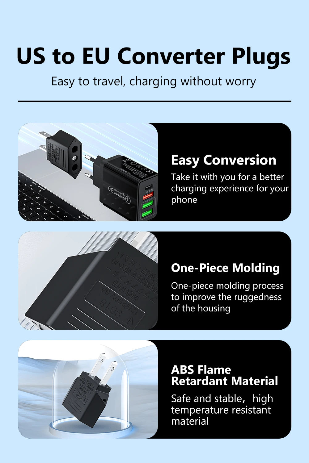 Elough 4.0mm US To EU Converter Plugs European EU To US America Travel Plug Adapter US to EU Power Adapter Electrical Plug