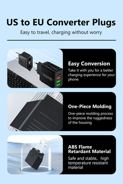 Elough 4.0mm US To EU Converter Plugs European EU To US America Travel Plug Adapter US to EU Power Adapter Electrical Plug