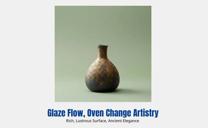 Ceramic Vase, Modern Creative Mini Flower Vessel, Desktop Home Decor, Rustic Pottery Glaze Finish, Oriental design