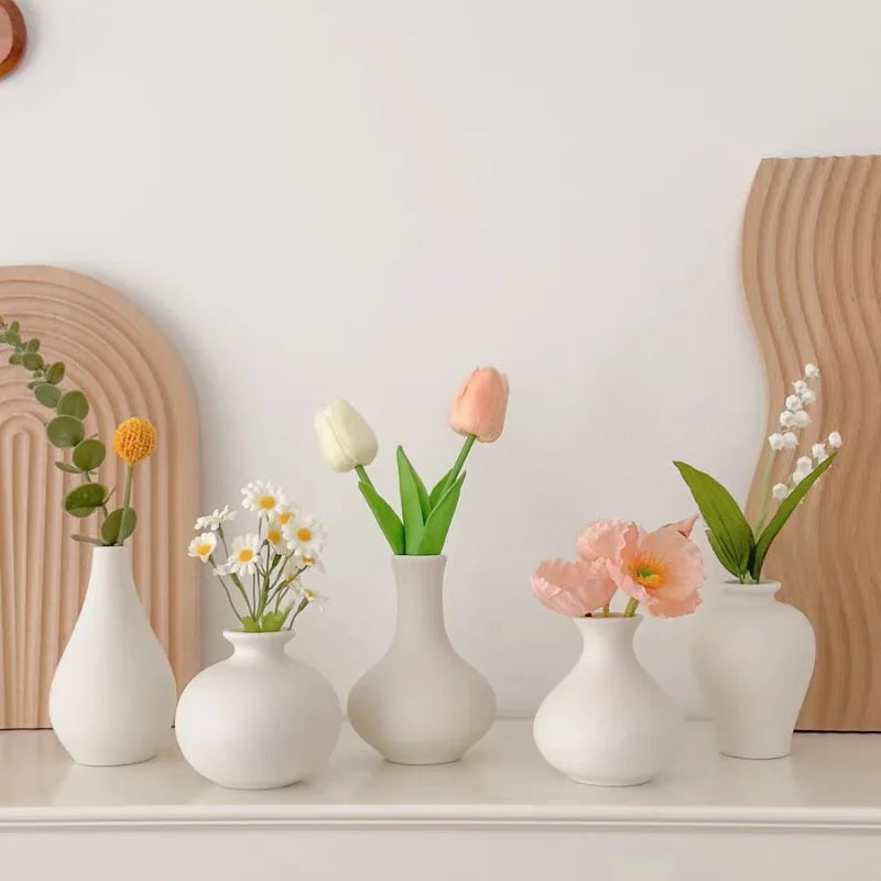 5-piece Set of Simple Ceramic Vases, Fresh Small Vases, Desktop Decorations, Simple Porch, TV Cabinet, Home Crafts