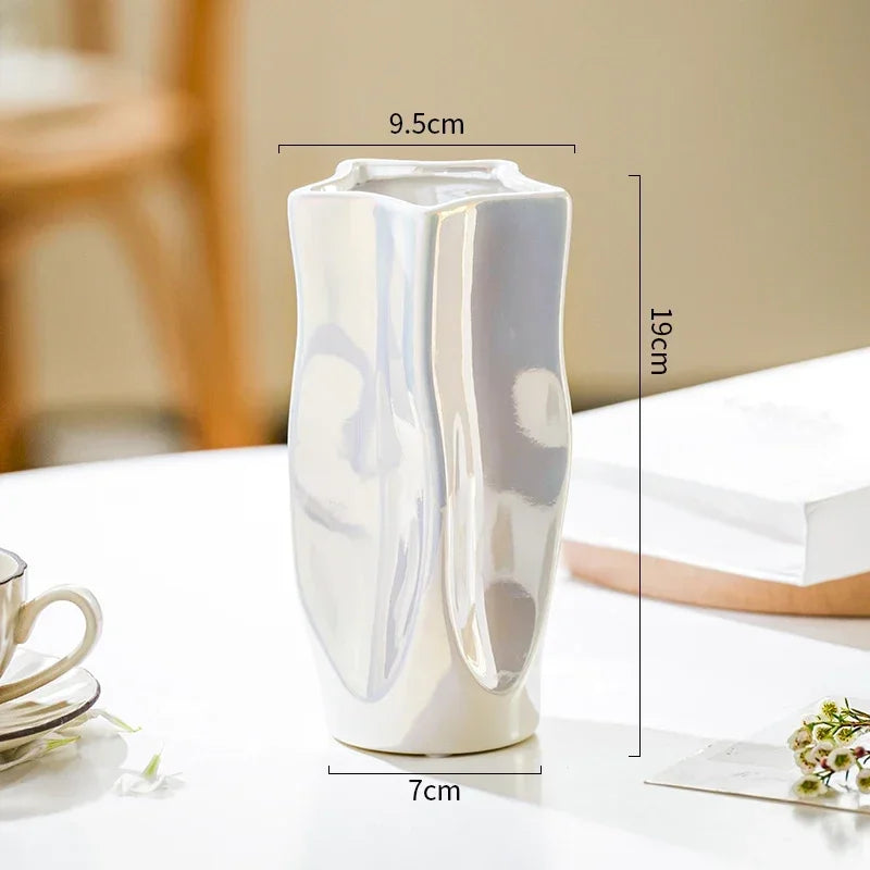 Ceramic Vase Luxury Electroplated Silver Flower Arrangement Irregular Porcelain Hydroponic Vase Ornament Interior Art Decoration