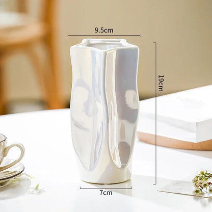 Ceramic Vase Luxury Electroplated Silver Flower Arrangement Irregular Porcelain Hydroponic Vase Ornament Interior Art Decoration