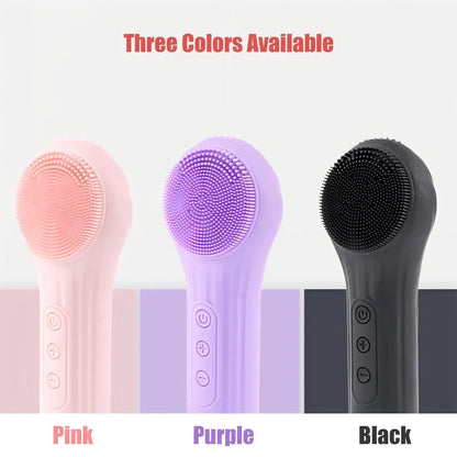 Silicone Face Scrubber Electric Facial Cleansing Brush with Heating Vibration Waterproof Face Wash Brush with 5 Speed Adjustable