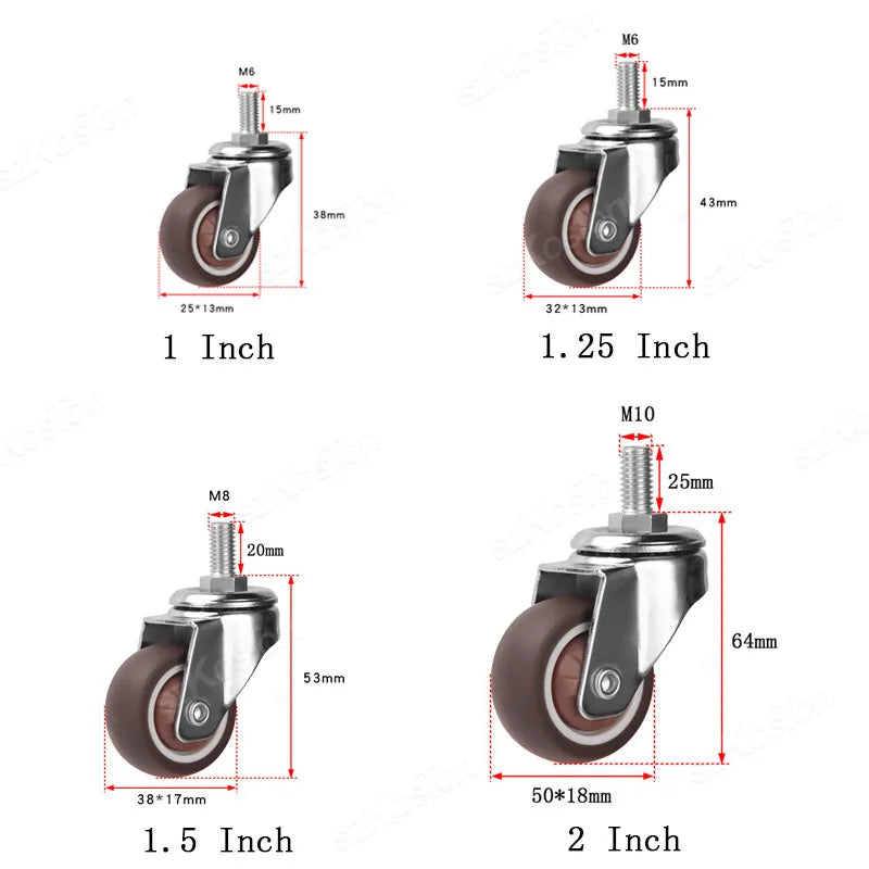 4pcs Furniture Casters Wheels Soft Rubber Swivel Caster Quite Roller Wheels for Trolley Baby Crib Bed Wheels Household Accessory