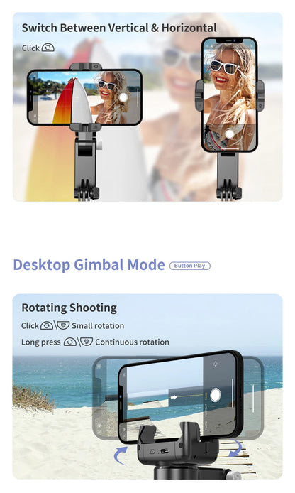 Desktop Gimbal Stabilizer 360° Rotation Smart Track Mode Selfie Stick with Remote Control for iPhone Cell Phone Smartphone