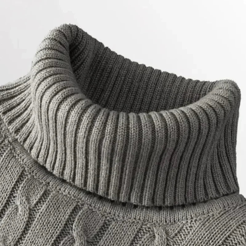 Men's High Neck Sweater Solid Color Pullover Knitted Warm Casual Turtleneck   Men Clothes