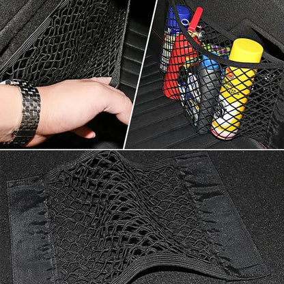 1pc Universal Car Storage Bag Double Mesh Trunk Storage Net Car Built-in Storage Bag with Car Fire Extinguisher Fixed Net