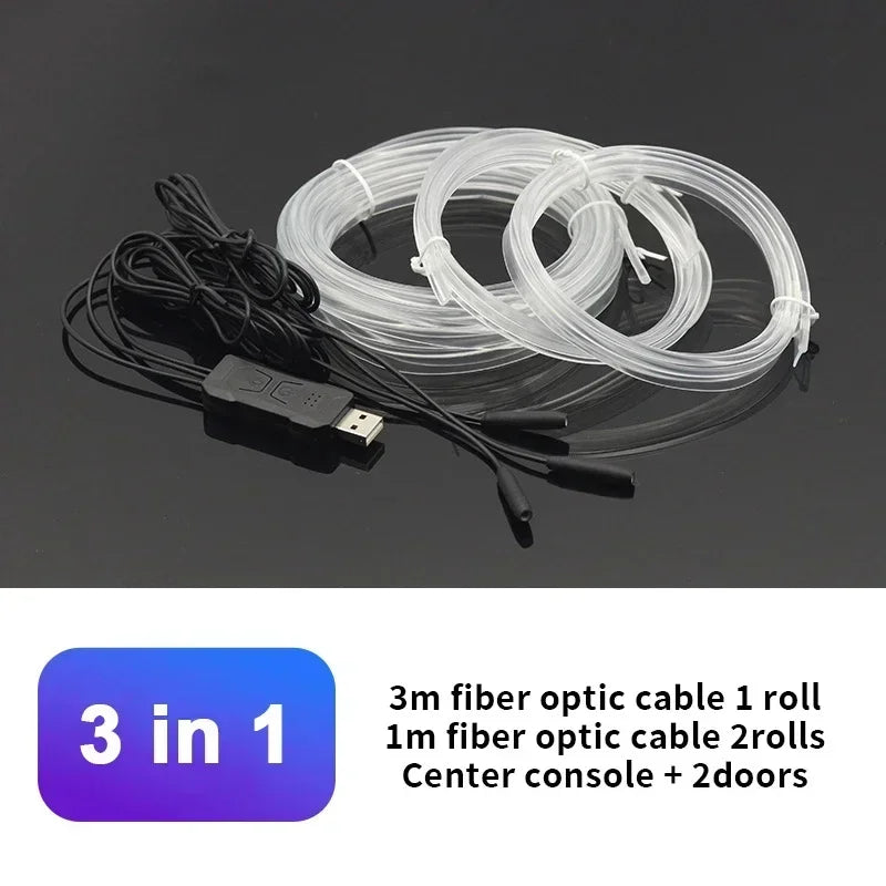 Car RGB Ambient LED Light Strip USB Fiber Optic Atmosphere Neon Invisible Light Strip Center Console Door Decoration Lamp